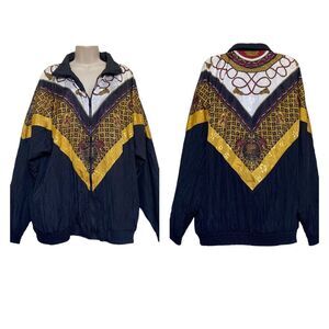 Vintage Lauren Brooke 90s Scarf Print Bomber Jacket Windbreaker Lined 1X FLAWS